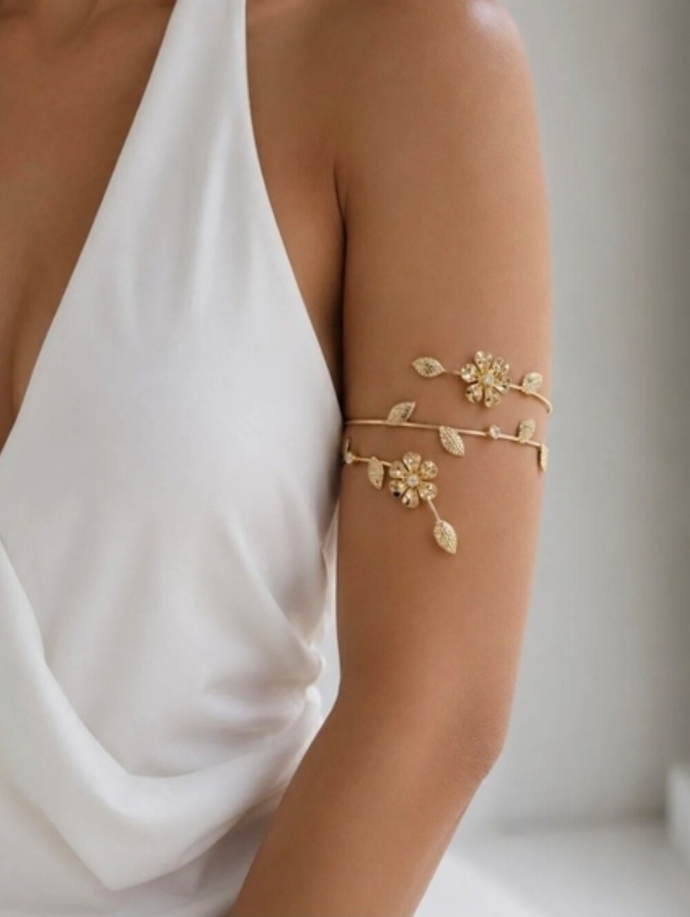 Gold Floral Arm Cuff Bracelet